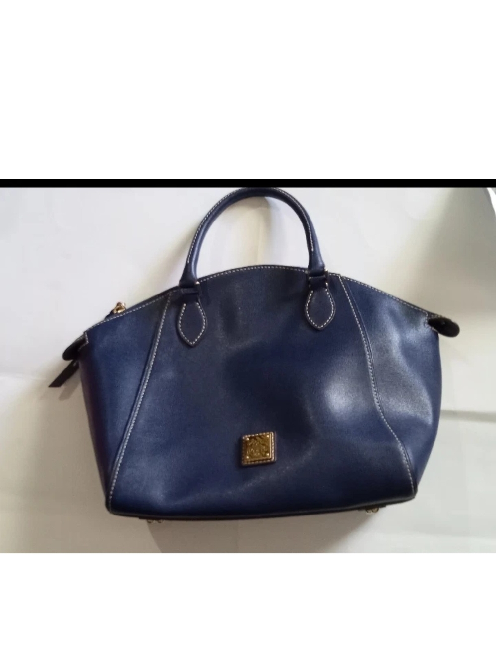 Dooney & Bourke Navy Leather Satchel with Gold-Tone Logo